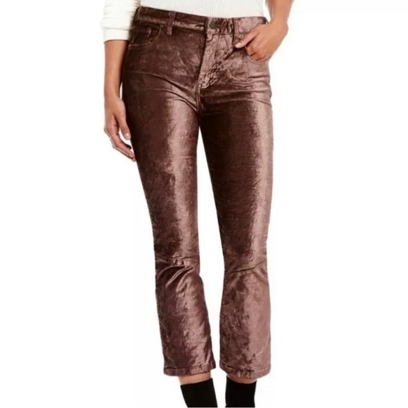 Free People Taupe Brown Velvet Cropped Flare Pants Size 24 Bohemian 90’s Y2K - Picture 1 of 15